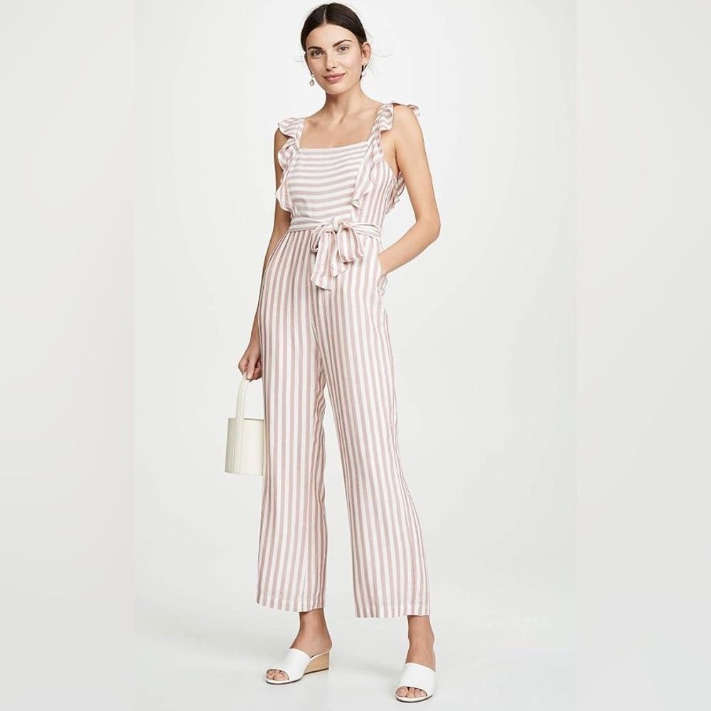 PAIGE Marino Striped Pink White Sleeveless Jumpsuit Tie‎ Belt Size Small New